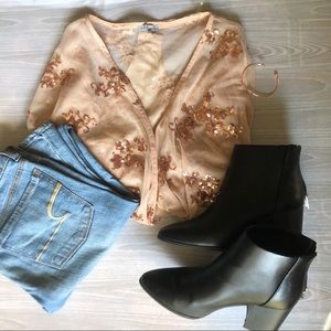 🍁3/$22 Charolette Russe Sequin Deep-cut Bodysuit
